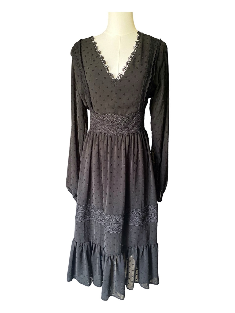 Aqua Brand Swiss Dot Crochet Chiffon Midi Dress